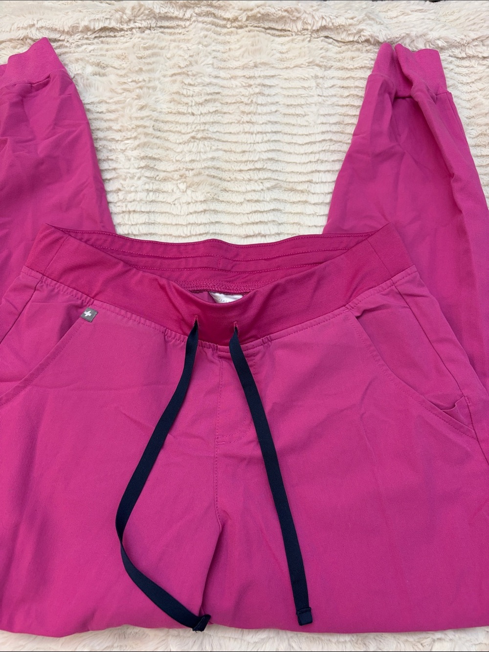 Figs Women's Hot Pink Drawstring Scrub Top